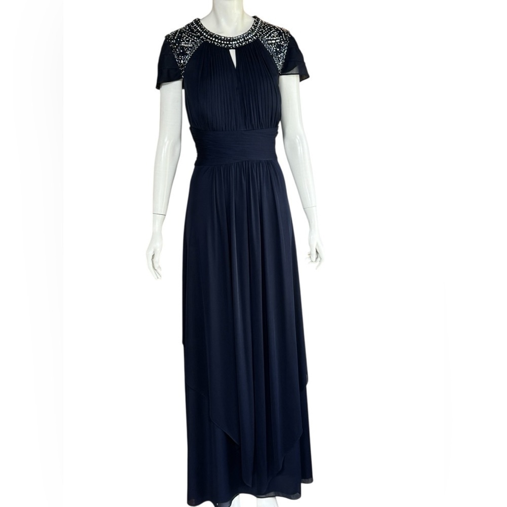Alex Evenings Embellished Sleeve Gown Navy Blue Size 18 Maxi Formal Dress J-35
